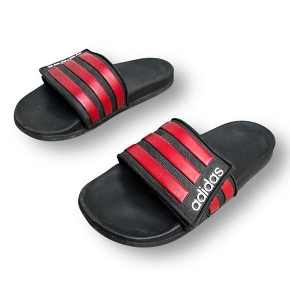 Adidas Slides Black Red Contoured Slip on Sandals Men’s size 9 - Picture 8 of 8
